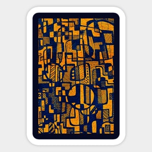 African Abstract Art Pattern Design - "Ndalu" - Orange and Blue Sticker